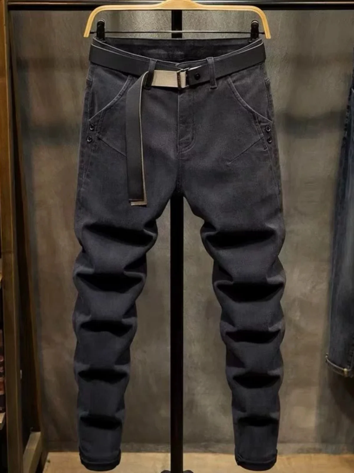 

Мужские джинсы премиум-класса в стиле ретро, зауженные, эластичные, повседневные, для осени и зимы, модные джинсовые брюки