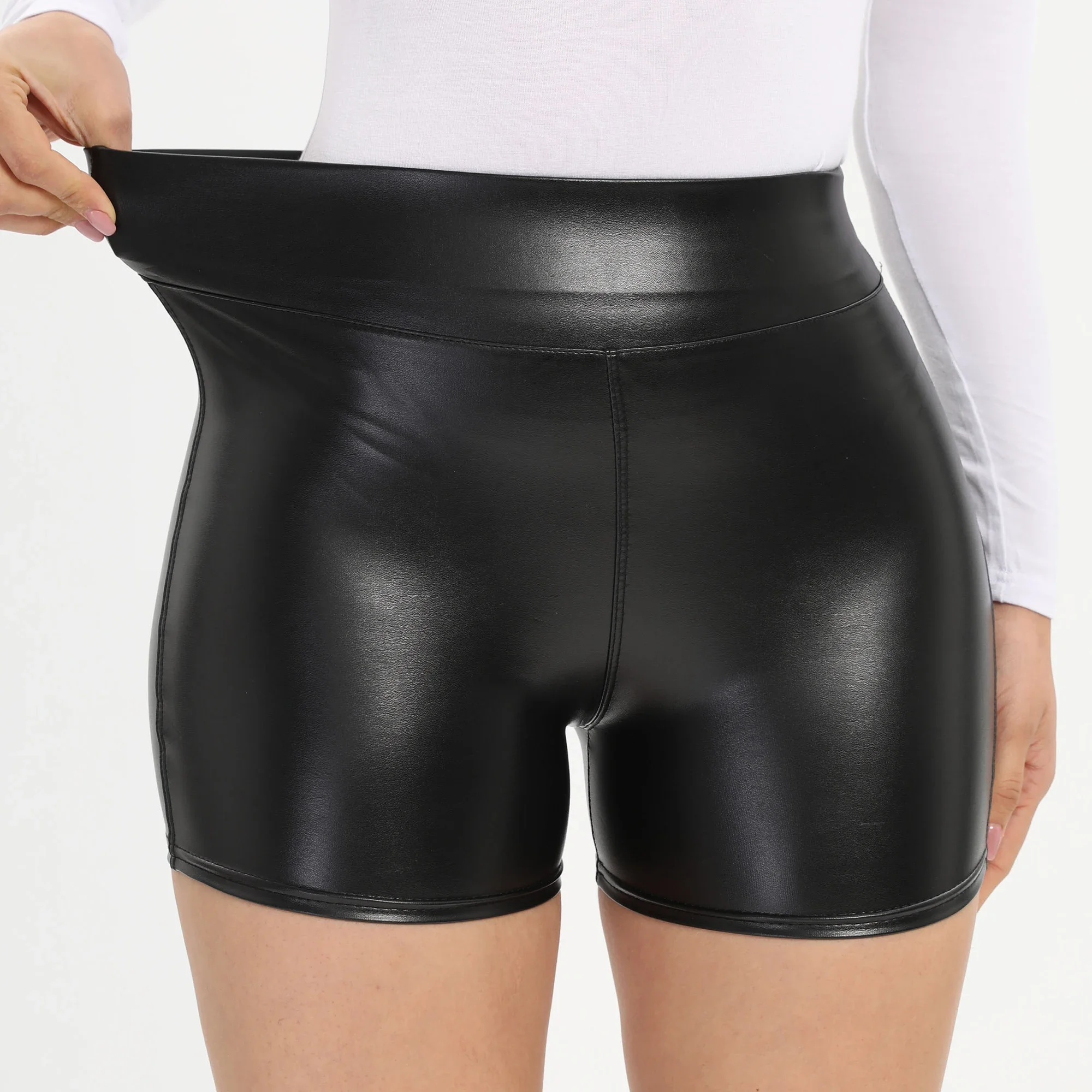 Sexy Women PU Leather Biker Shorts Outdoor Skinny Stretchy Tights Hot Pants High Waist Casual Summer Short Pant Nightclub Wear