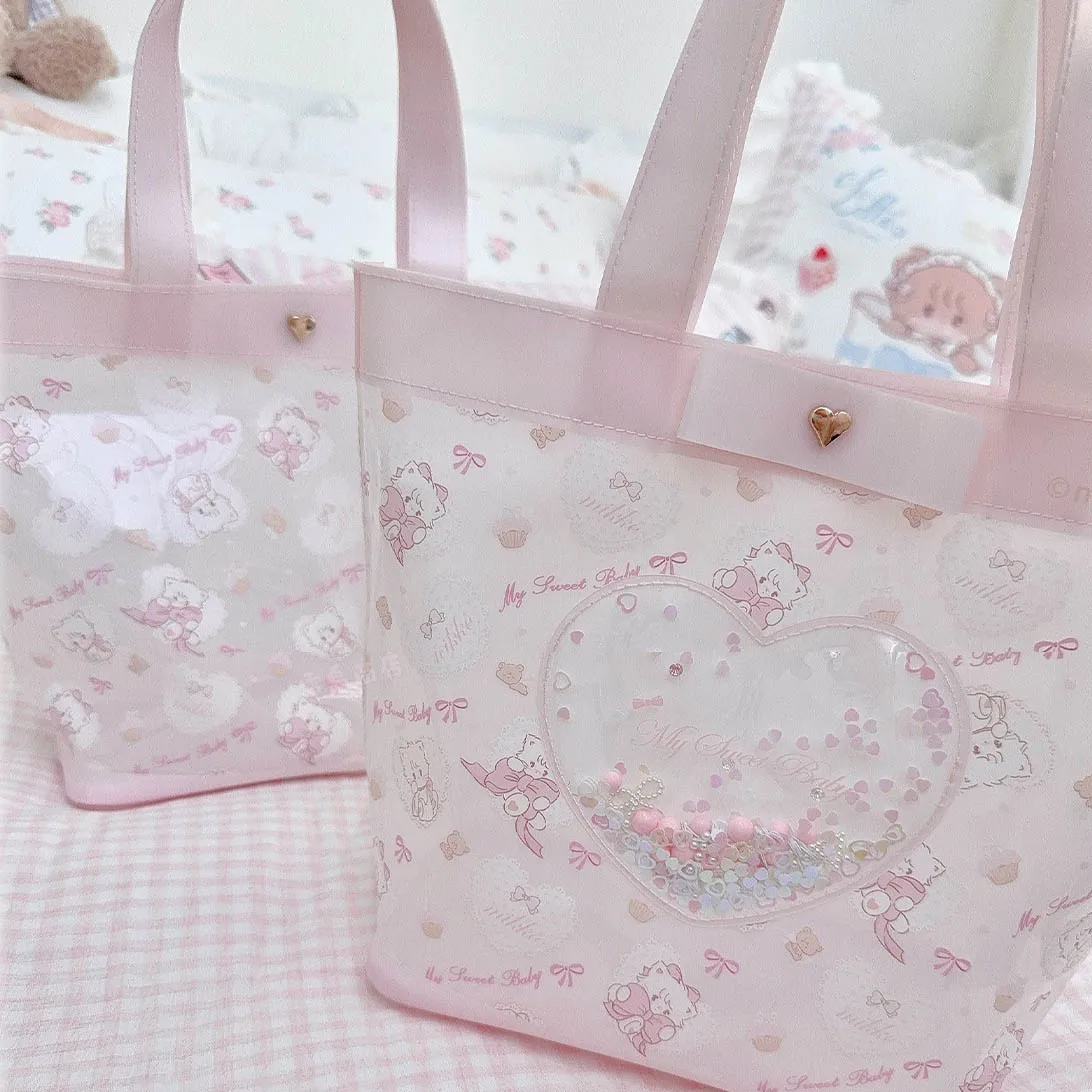 New PVC Makeup Bag Storage Handbag Dormitory Bedroom Storage Pocket Cartoon Cute Style Pattern Storage Handbag Home Decoration