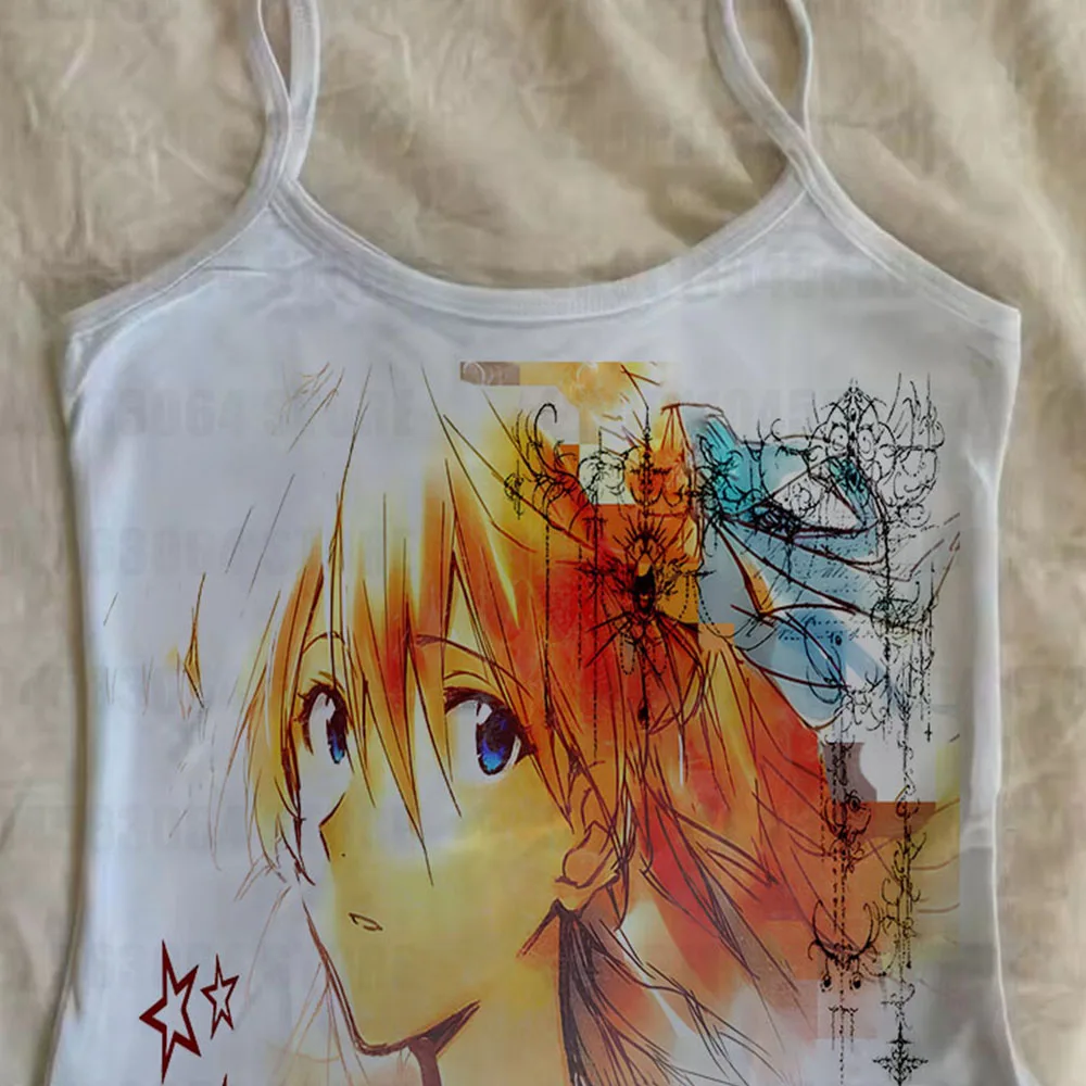 Aesthetic Retro Harajuku Anime Print Tank Tops Streetwear Kawaii Graphic Gothic Women Clothing Grunge Slim Crop Tops Y2k Style