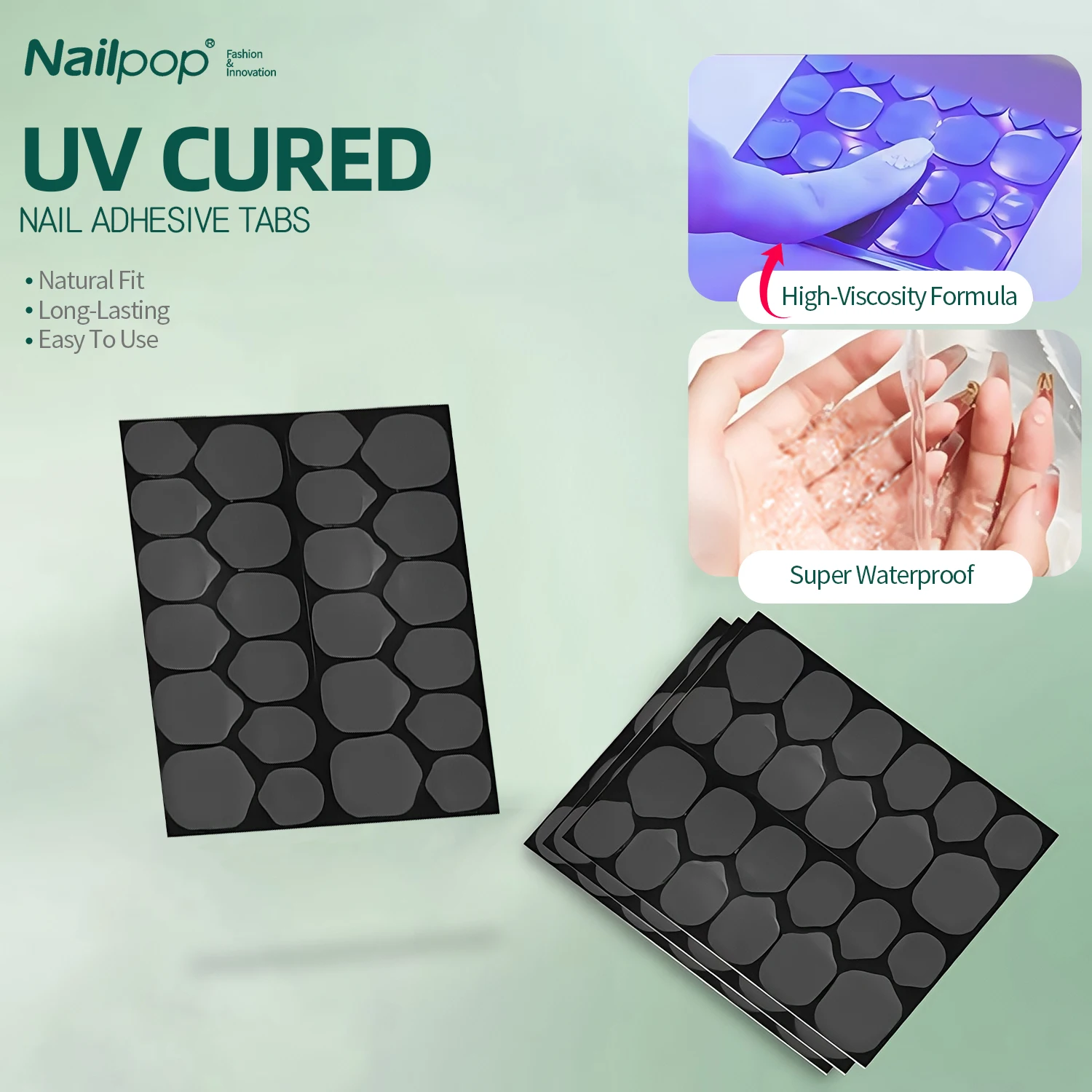 Nailpop 240 Stück UV-härtende Nagelklebestreifen, superklebend & atmungsaktiv, doppelseitige Jelly-Nagelklebestreifen für künstliche Nägel, 10 Blatt
