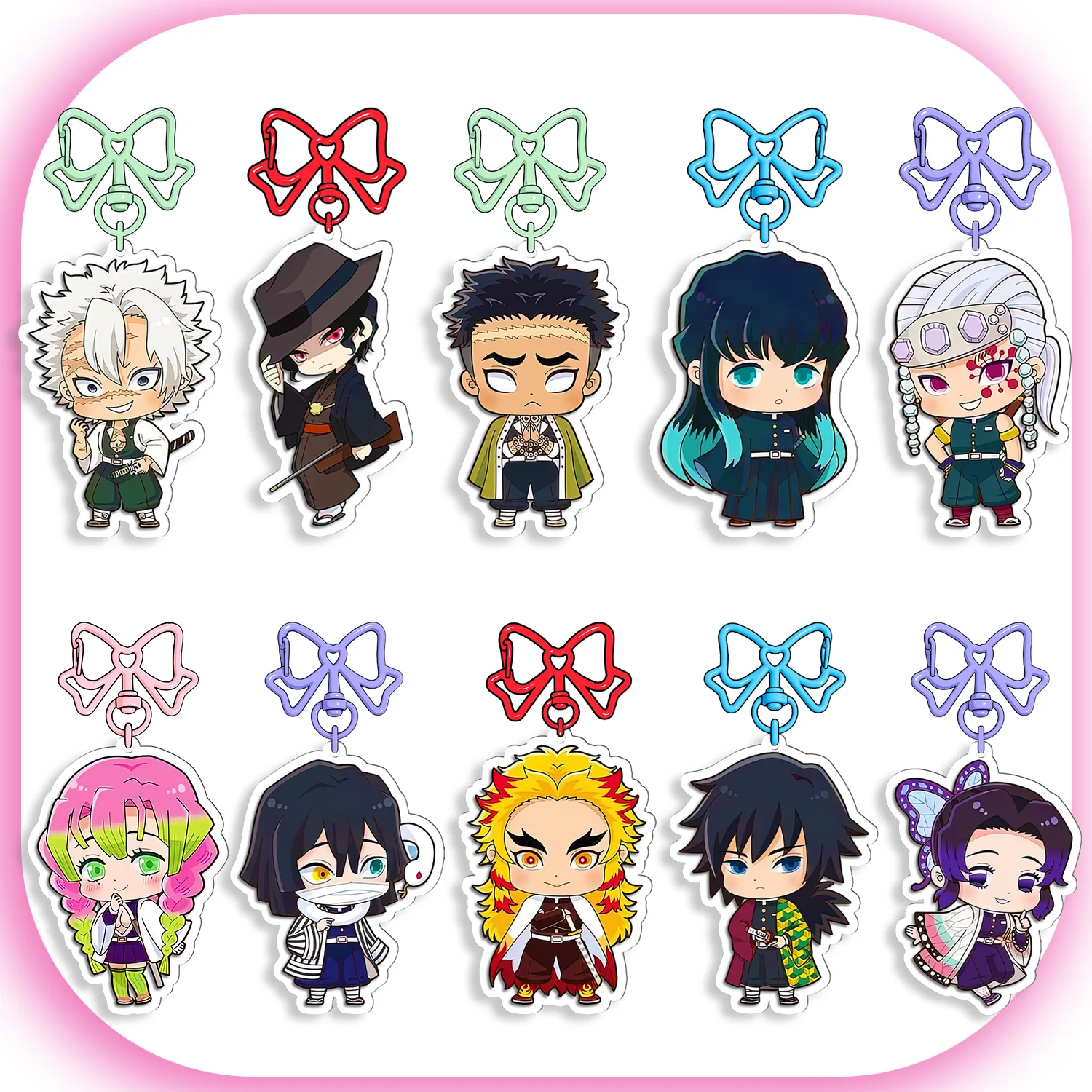 

Demon Slayer Bow Q Version Keychain Anime Kokushibou Kibutsuji Muzan Akaza Kaigaku Acrylic Keychain Backpack Accessories
