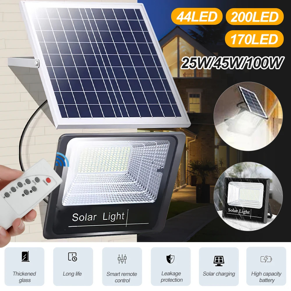 45W Solar 170LEDs Light Outdoor Indoor Waterproof Remote Control Solar Light Solar Panel Wall Lamp Emergency Security Flood Lamp