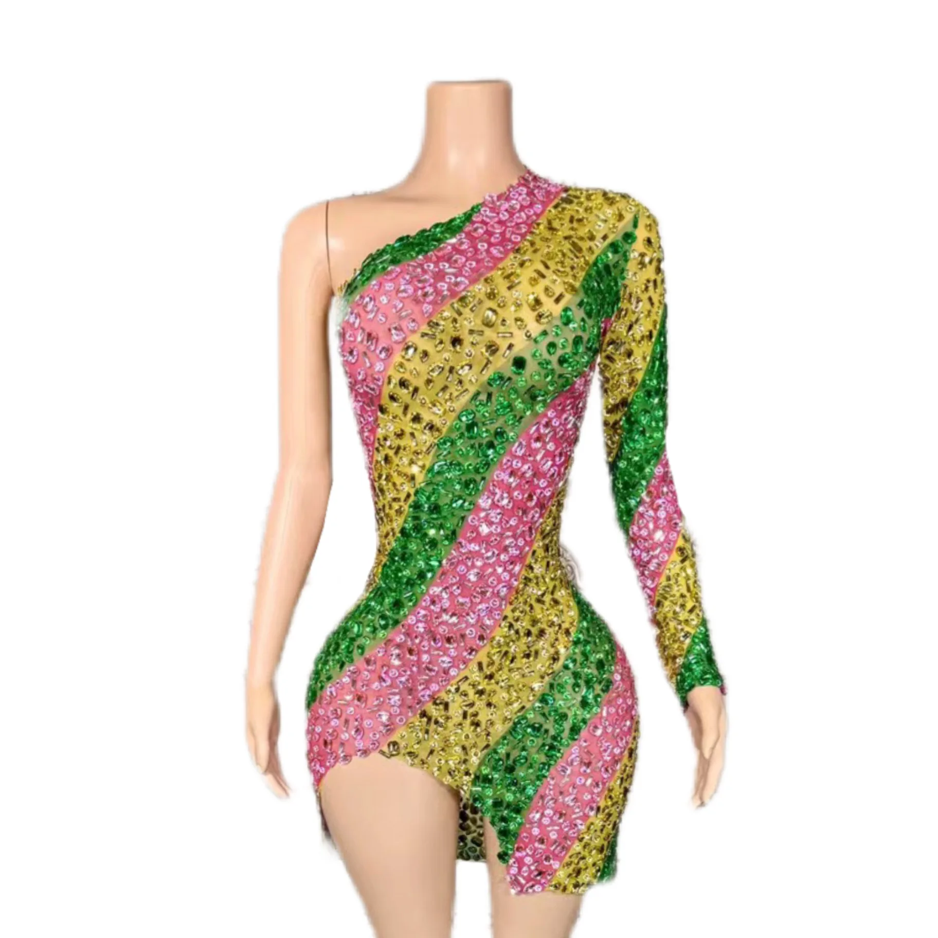 

Sexy Costume Women's New Party Dress Light Tight Waist Sheath Shoulder Sleeve Short Skirt Stage Performance
