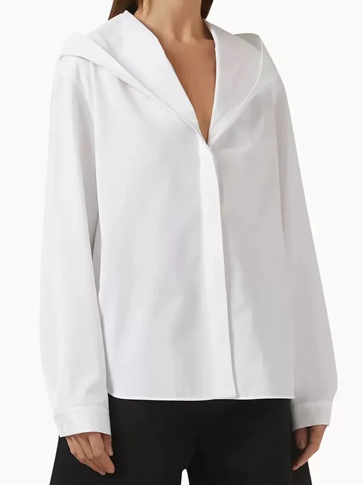 

Ladies' hooded shirt with irregular hem, long-sleeved top, fashionable and casual shirt, 2025 Autumn new style