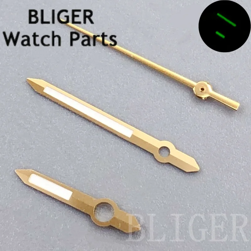 BLIGER NH35 الذهب ساعة فضية الأيدي ساعة معقمة إبرة الأخضر مضيئة صالح NH35 NH36 ETA2824 PT5000 ساعة يد تعمل بالحركة اكسسوارات