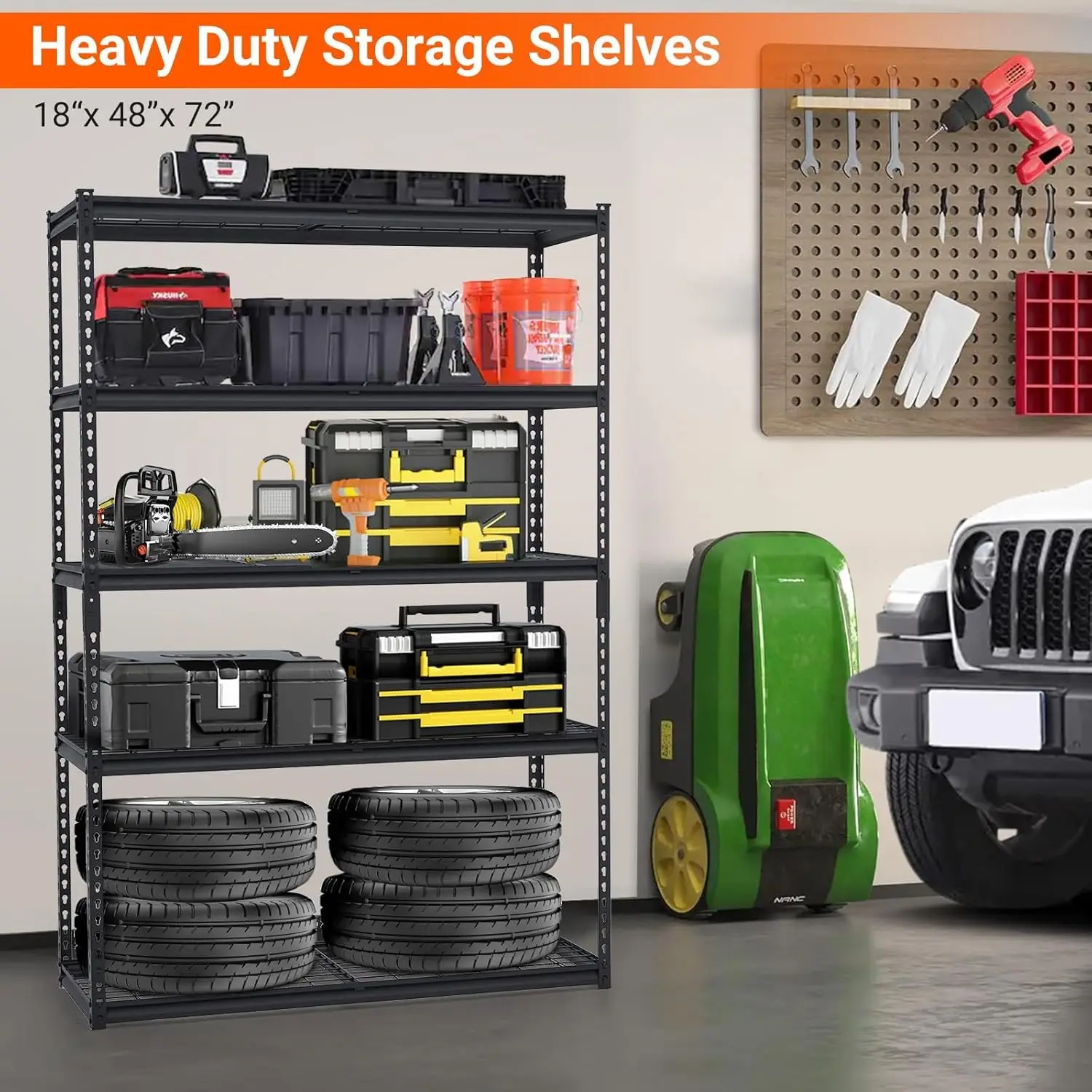 Rak Penyimpanan Logam untuk Garasi, Rak Penyimpanan yang Dapat Disesuaikan, Rak Utilitas Industri untuk Garasi, Ruang Bawah Tanah, Dapur, Gudang