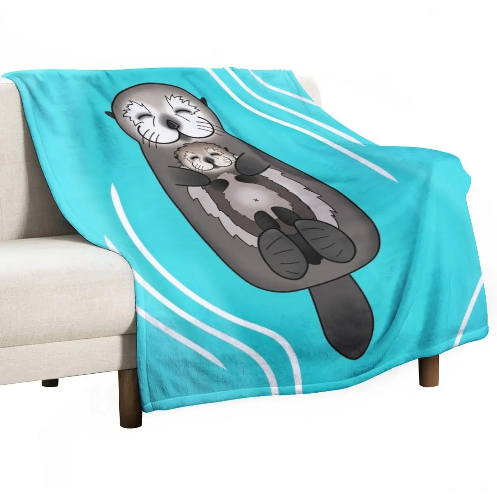 

Mother and Pup Sea Otters - Mom Holding Baby Otter Throw Blanket Single Beach Multi-Purpose Blankets