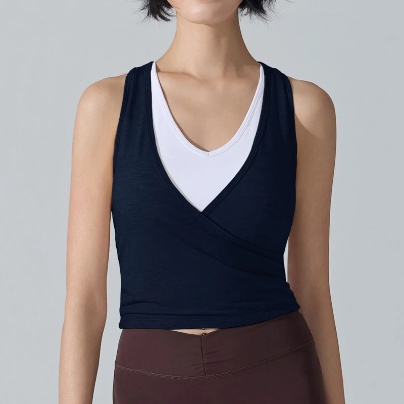 

Женский укороченный топ без рукавов для спортзала 2 в 1, облегающий жилет для бега на открытом воздухе, дышащая быстросохнущая тренировочная рубашка с нагрудными подушечками, спортивная одежда