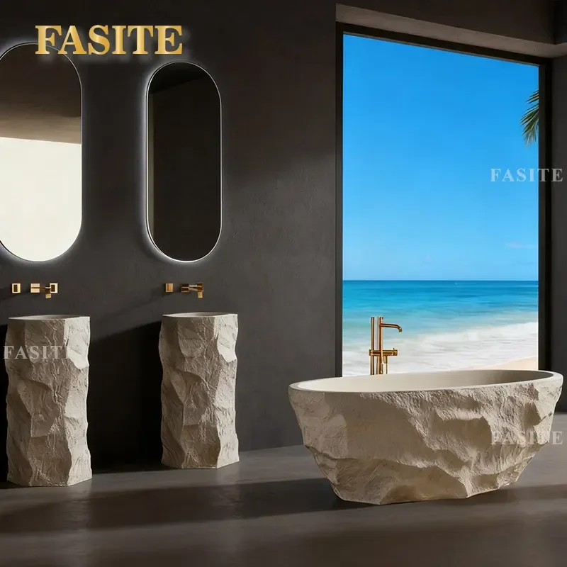 for Whole Stone Carved Oval Bathtub  Material Anti-fouling Corrosion-resistant Villa Luxury Hotel Bathtub