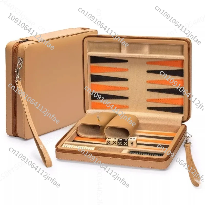 

Premium Leather Backgammon Travel Case with Acrylic Chess Set - Compact & Portable Game Storage
