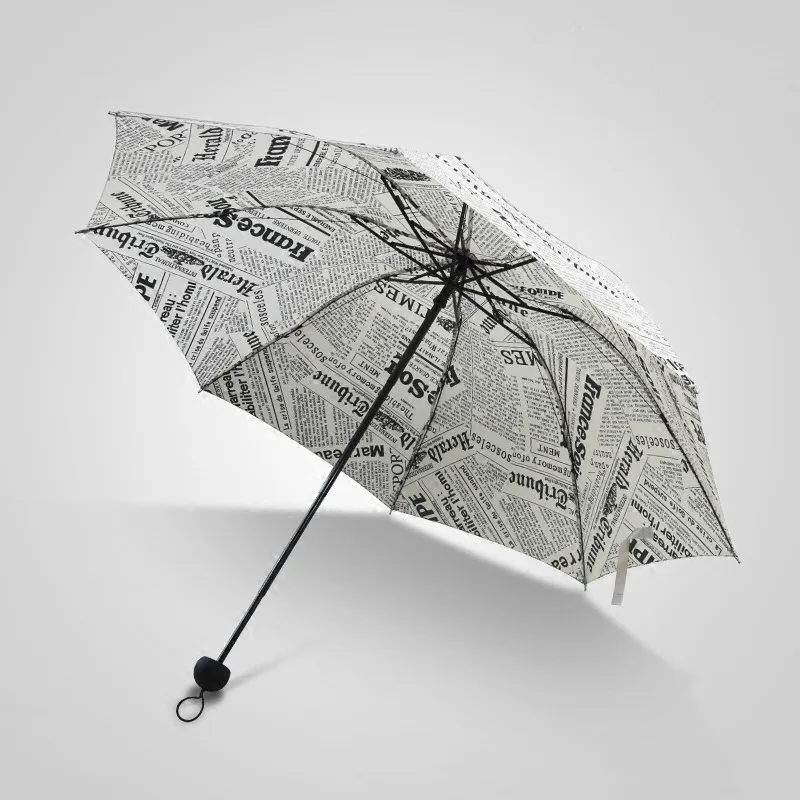 Creative Retro Newspaper Sunny Umbrella Dual Use Tri-fold Fold Men Women Student Fashion Personality Gift Umbrella Wholesale