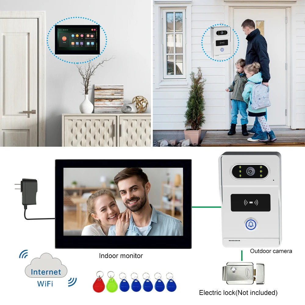 2 Wire Smart Life Tuya WiFi 1080P Video Intercom Video Waterproof Door Phone 7″ Screen Camera Doorbell Door Security System