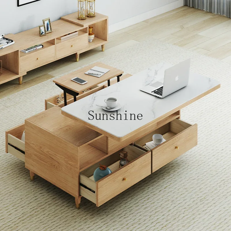 

Lifting dual-purpose multi-functional folding living room simple modern small apartment storage Nordic coffee table FT