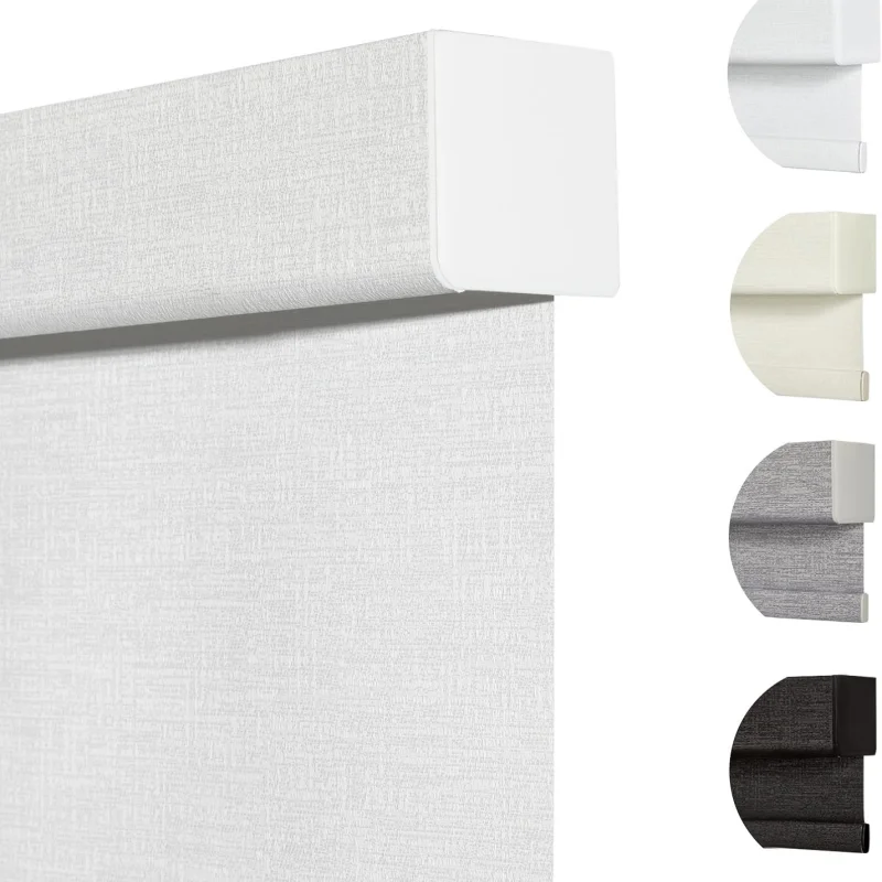 100%Blackout Custom Square Cassette With Fabric Pull Down Smoothly Manual Spring Cordless Roller Shades For Inside Window Blinds