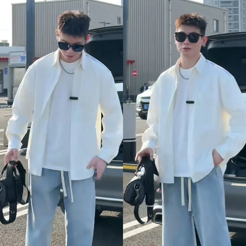 

Spring Summer New Sle Men's Casual Striped irt Jaet Thin Long Sve Turn-down Collar Breathable Polyester Faionable ...