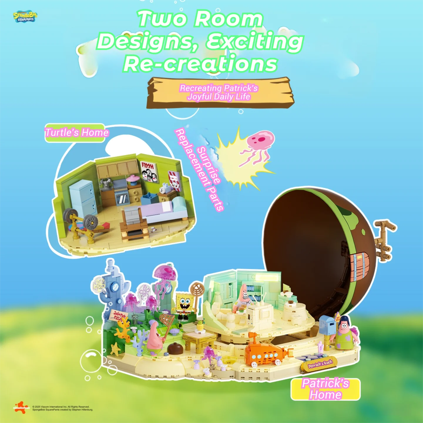 Bob Esponja SquarePants Série Blocos de Construção Patrick Star Rock House Modelo de Desenhos Animados Tijolos Ornamentos de Mesa Brinquedo para Crianças Presente de Natal