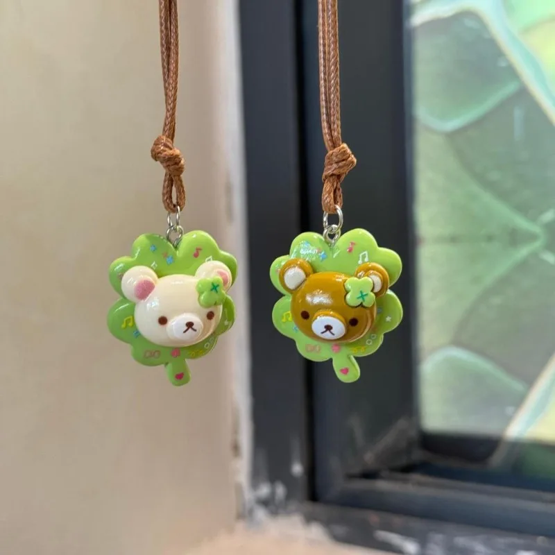 Kawaii Miffy Four Leaf Clover Phone Strap Cute Resin Charm Keychain Pastel Green Glitter Heart Music Note Decorative Girl Gift