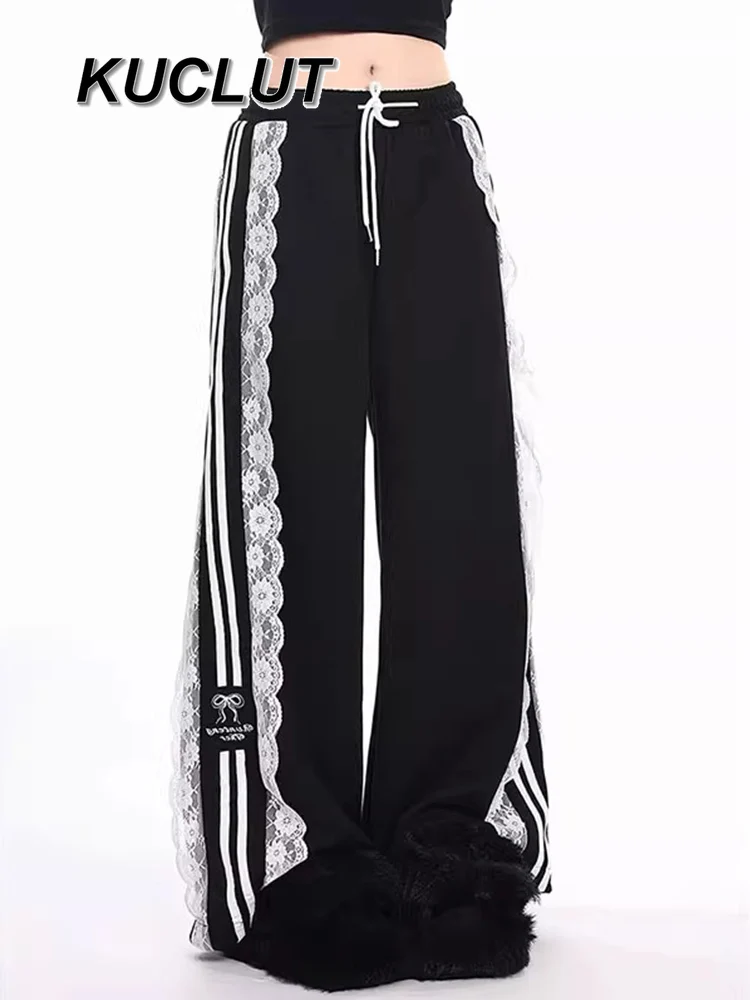 Subculture Style Y2K Style Women's Casual Trousers Lace Sweatpants for Women Autumn and Winter High Waist Slimming Long Pants