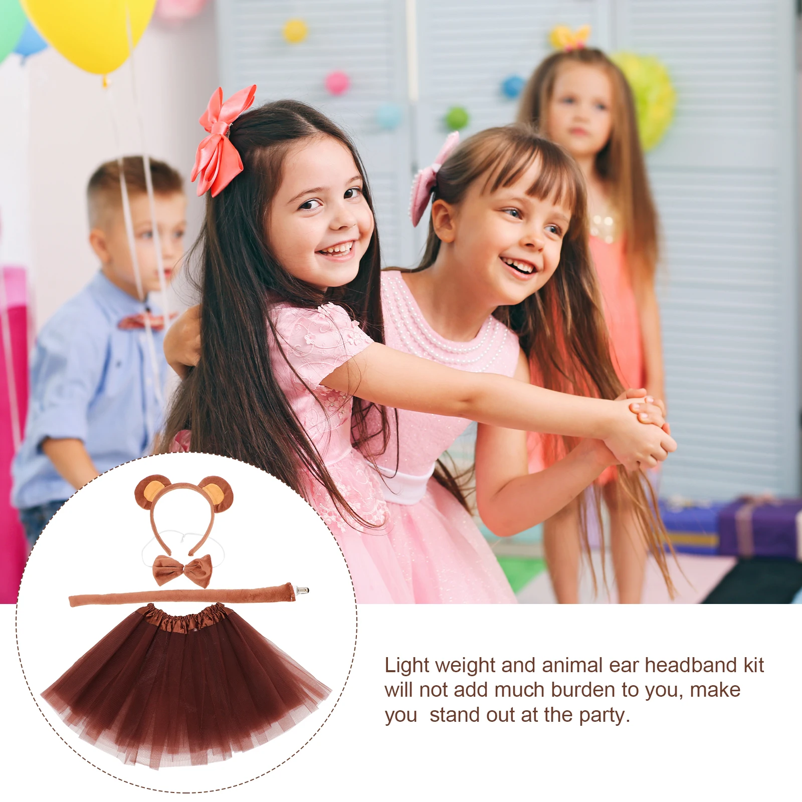

Cute 3PCS Bear Ear Headband Tail Tutu Skirt Costume Set Brown Ears Girls Halloween Cosplay Dress Up Ear for Costume