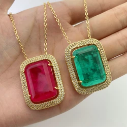 Synthetic Ruby Green Diamond Gemstone Charms Necklace Earrings Two Pieces Jewelry Set