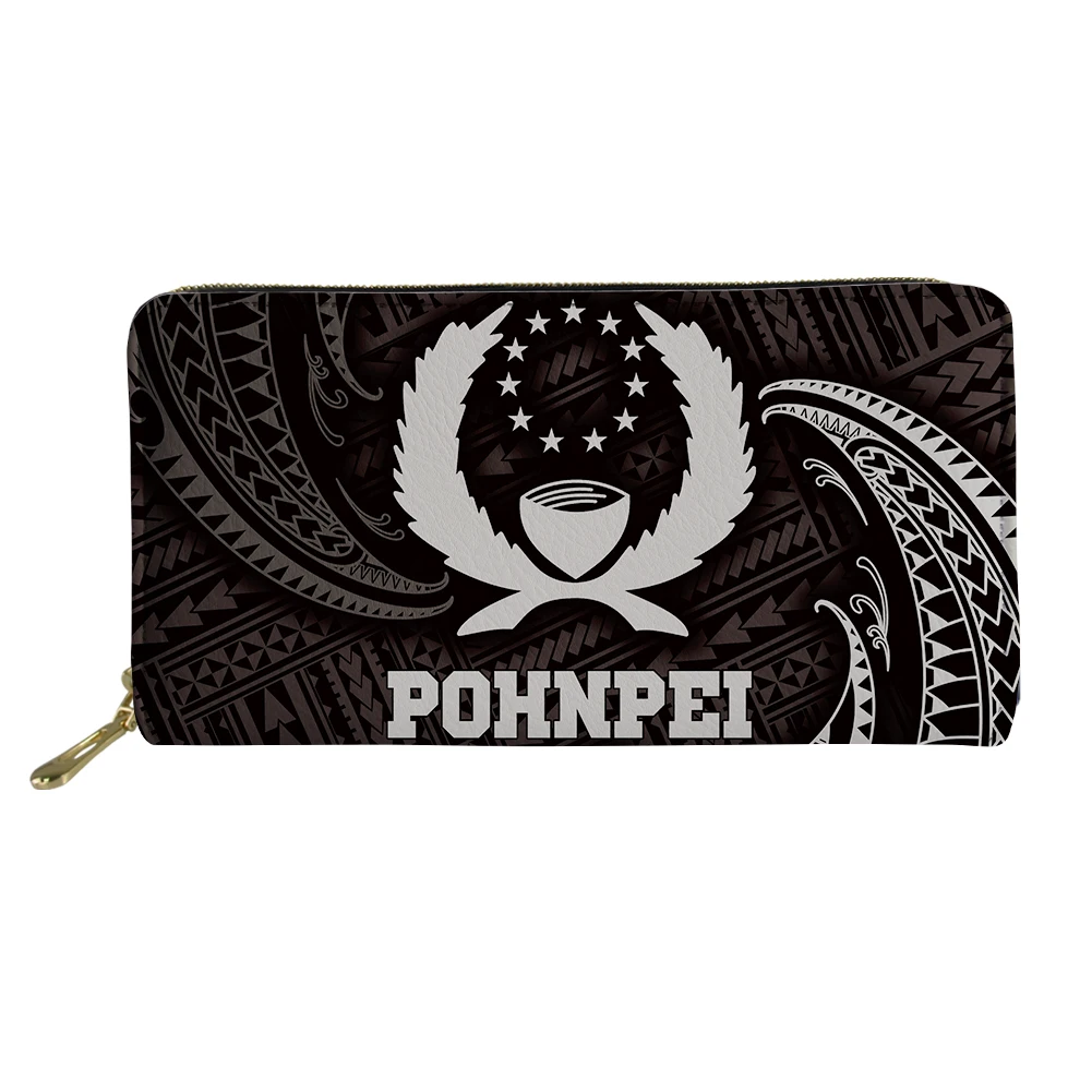 Long Ladies Wallet, Cash Holder Women's Clips Pohnpei Polynesian Samoan Tribal Printed Leather Coin Purse, Credit Card Holder