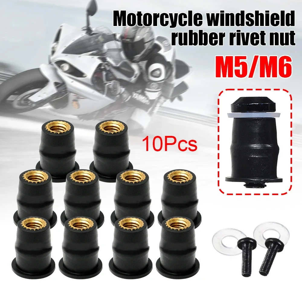 10/30 Pieces Well Nut M5 5mm M6  Metric Rubber Motorcycle Windshield Rubber Rivet Nut With Accessories For Honda For Suzuki