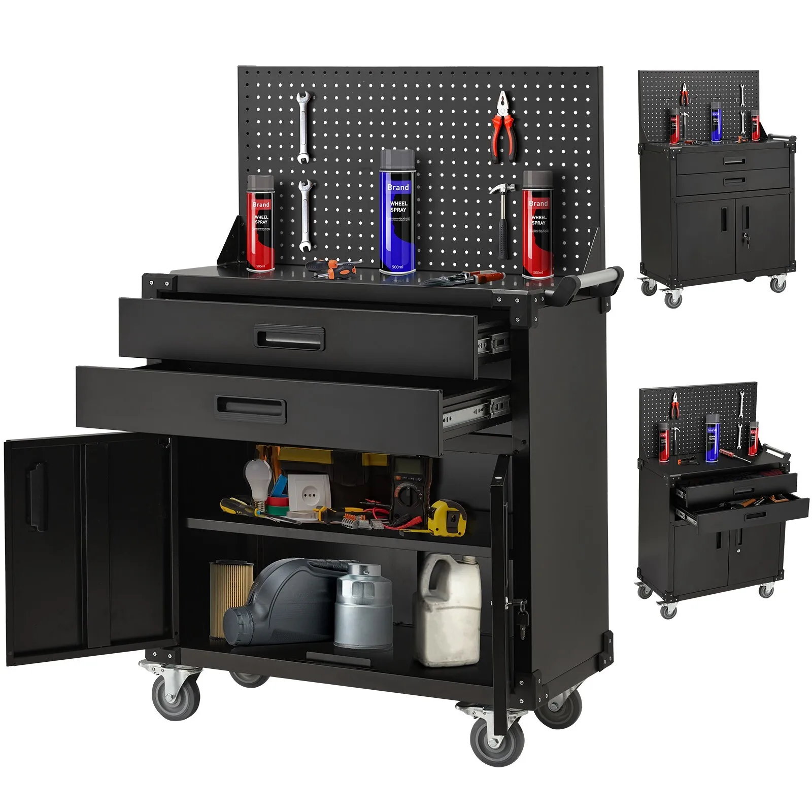 51.8" Mobile Workbench with Pegboard & Drawers