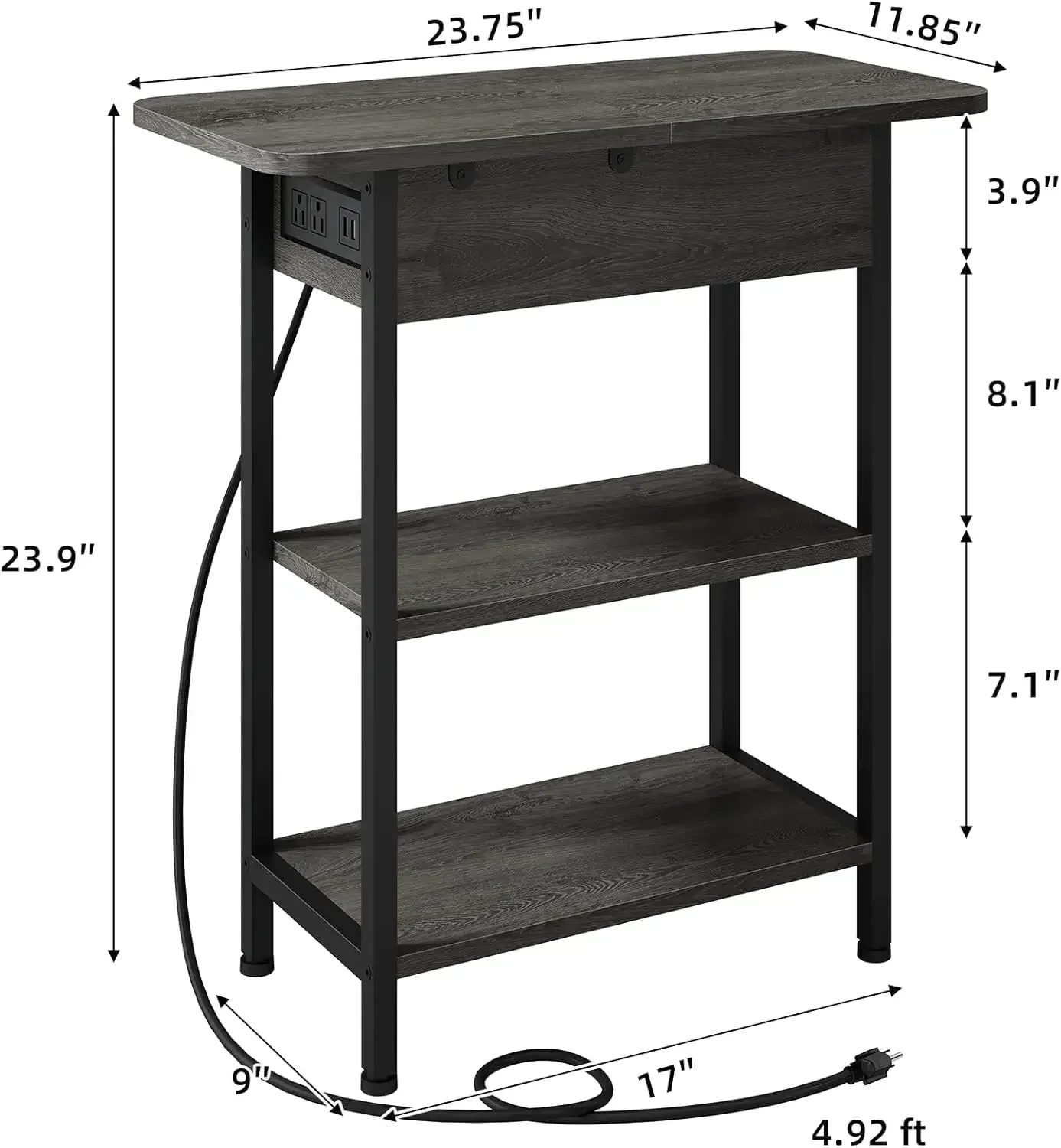 [Bestseller, jetzt kaufen! ]Premium-Beistelltisch mit Ladestation, schmaler Beistelltisch mit Klappplatte für kleine Räume, Nachttische im 2er-Set