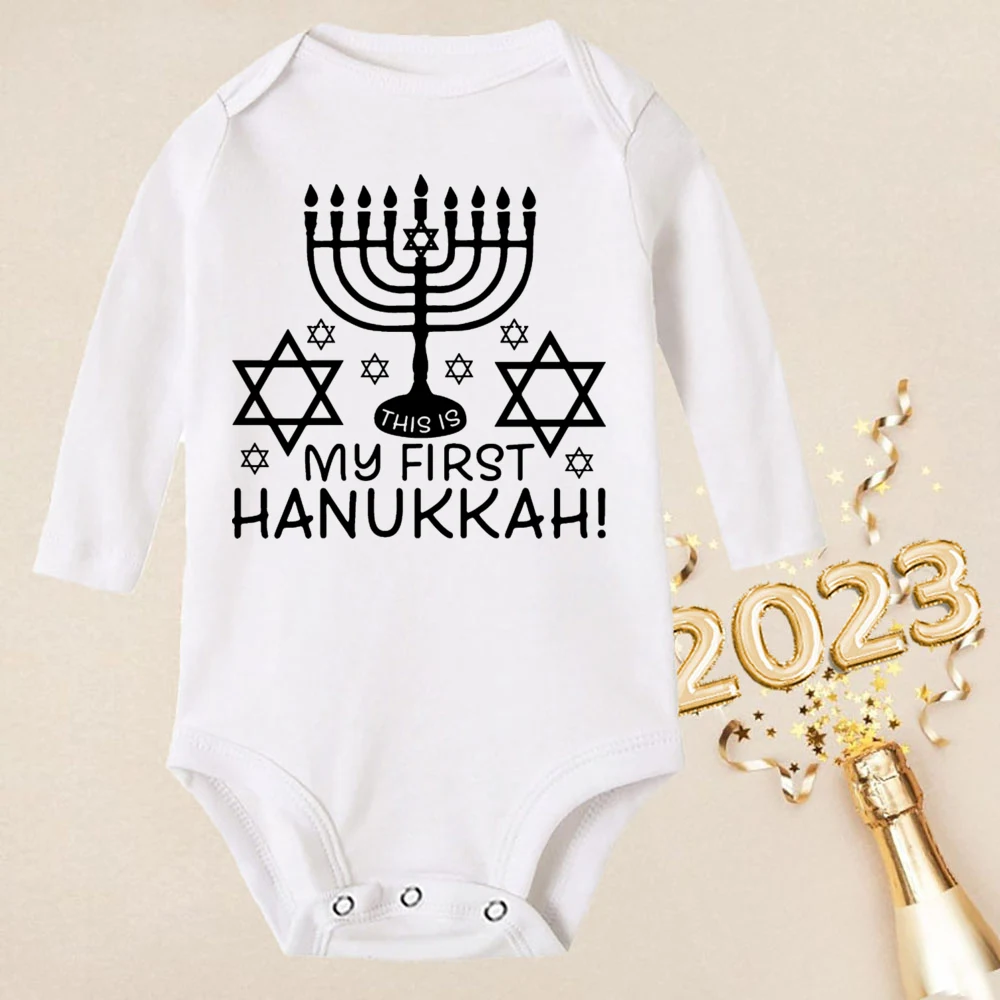 My First Hanukkah Baby Bodysuit Girl Boy Clothes Toddler Romper Newborn First Hanukkah Gift Outfits Infant Long Sleeve Jumpsuit