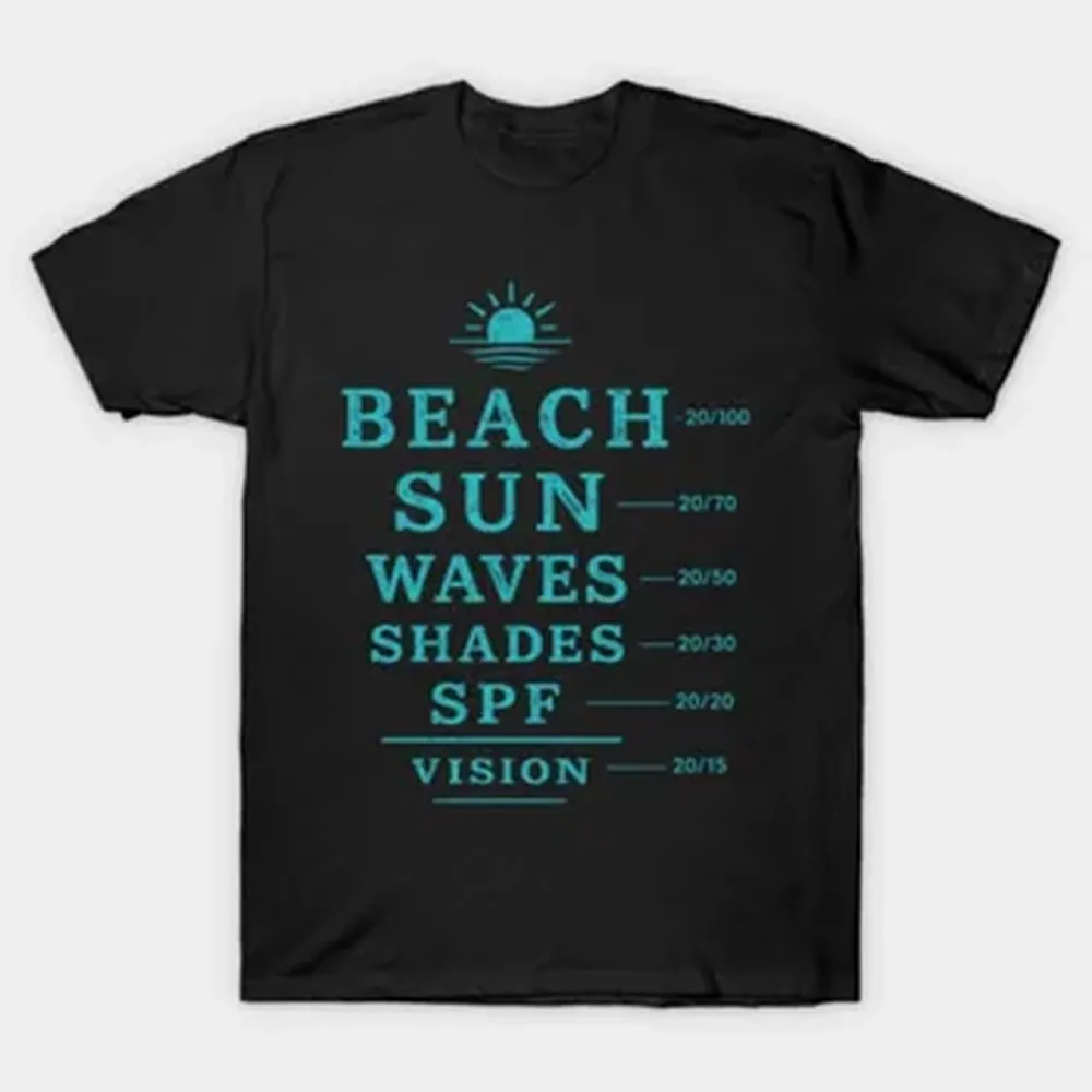 Summer Optometrist Beach Sun Waves Shades Vision Eye Chart T-shirt For Men Women 100% Cotton T Shirts Short Sleeve