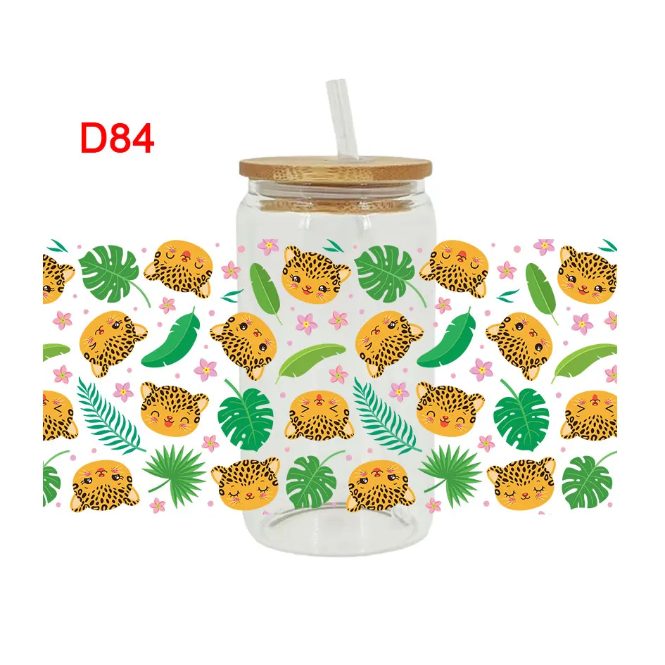 Cartoon Animals UV DTF Libbey Cup Wrap Iron On Transfer For Glass Stickers 16oz D2547