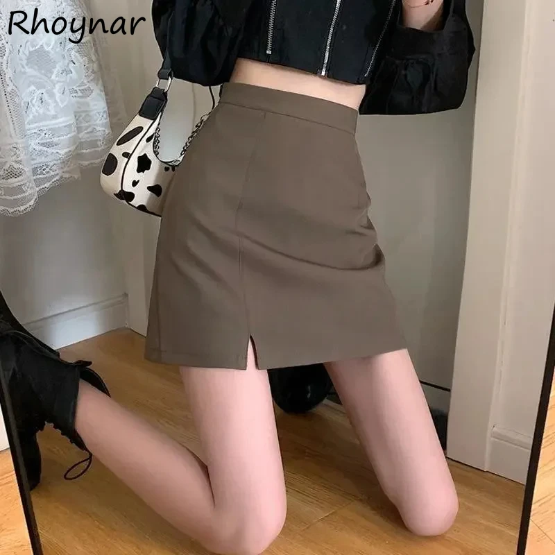 

Slit Skirts Women Mini High Waist Vintage Summer Office Ladies Streetwear Cool All-match Casual Korean Style Simple Mujer Daily