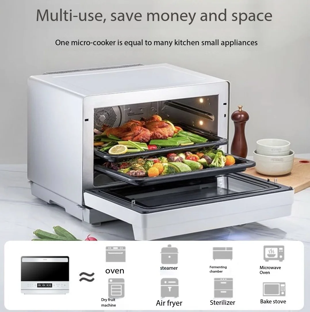 New Multifunctional Steaming Baking Machine Household Intelligent Baking Electric Fryer Microwave Oven Large Capacity Desktop