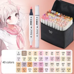 40Color Soft-head Skin Color Marker Pen Set Student Animation Hand-painted Flesh-colored Art Double-head Oily Alcohol Marker Pen