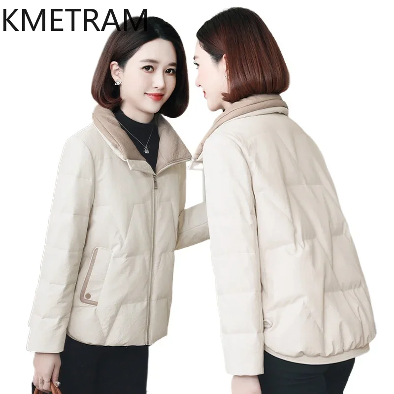 White Goose Down Puffer Jacket Women Natural Sheepskin Short Down Coats 2024 Winter Slim Jackets Womans Clothing Пуховик Женский