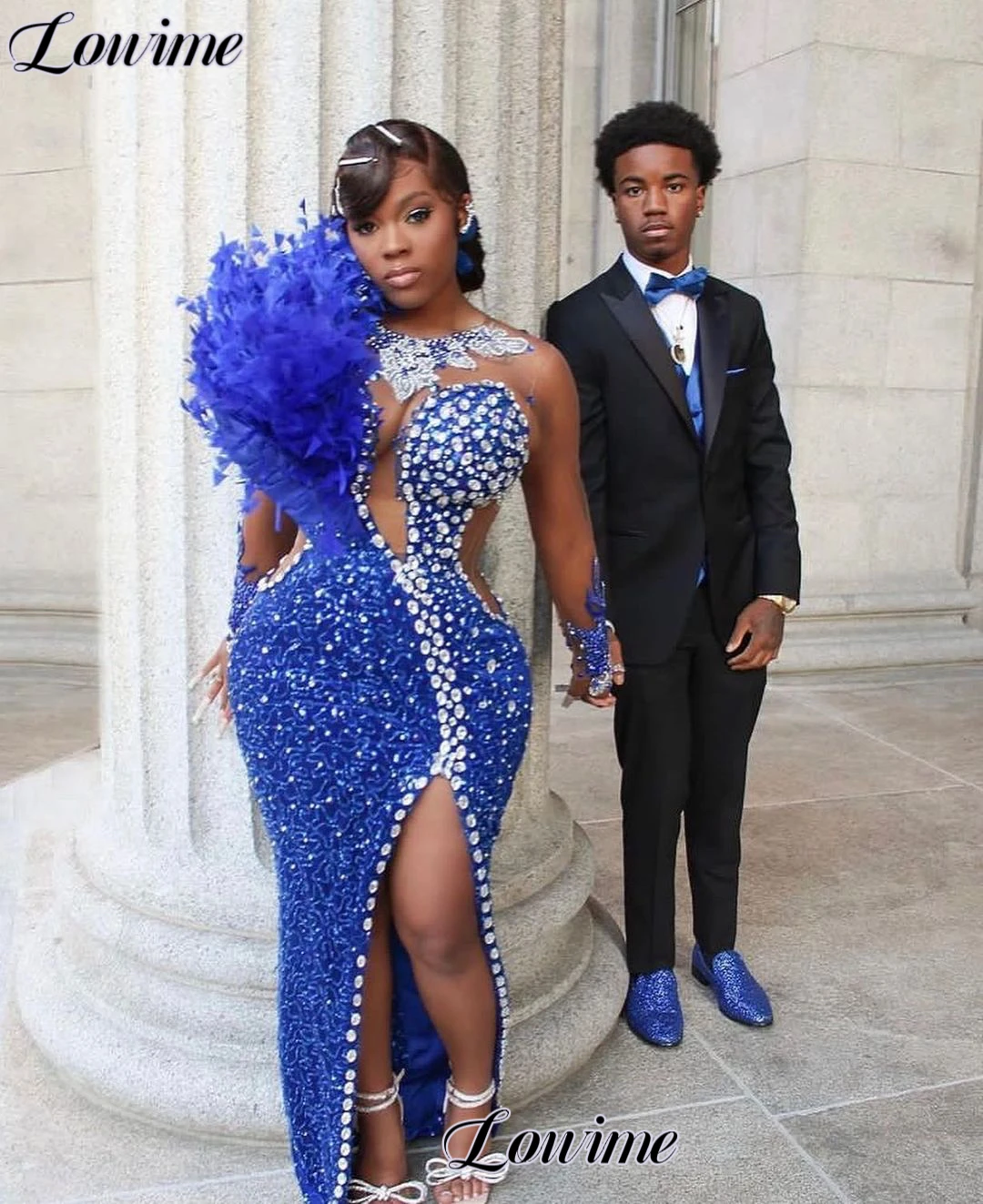 Plus Size Royal Blue Prom Dresses For Black Women Long Sleeves Party Dresses With Side Slit African Gowns Vestidos De Noche