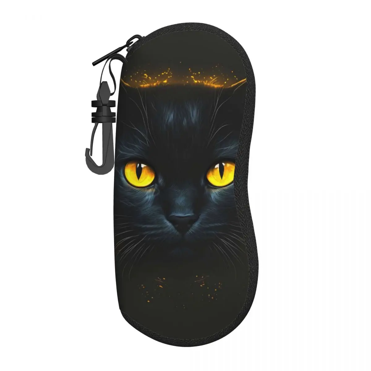 Black Cat Glasses Case Cover bright yellow eyes Sunglasses Case Travel Cute Eyewear Bag Key Chain Men Women Eyeglass Cases Cover