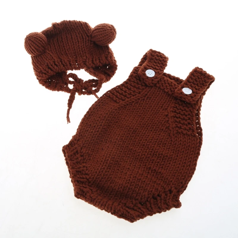 N80C Baby Photo Props Hat & Suspender Handcrochet Infant Costume for Photoshooting