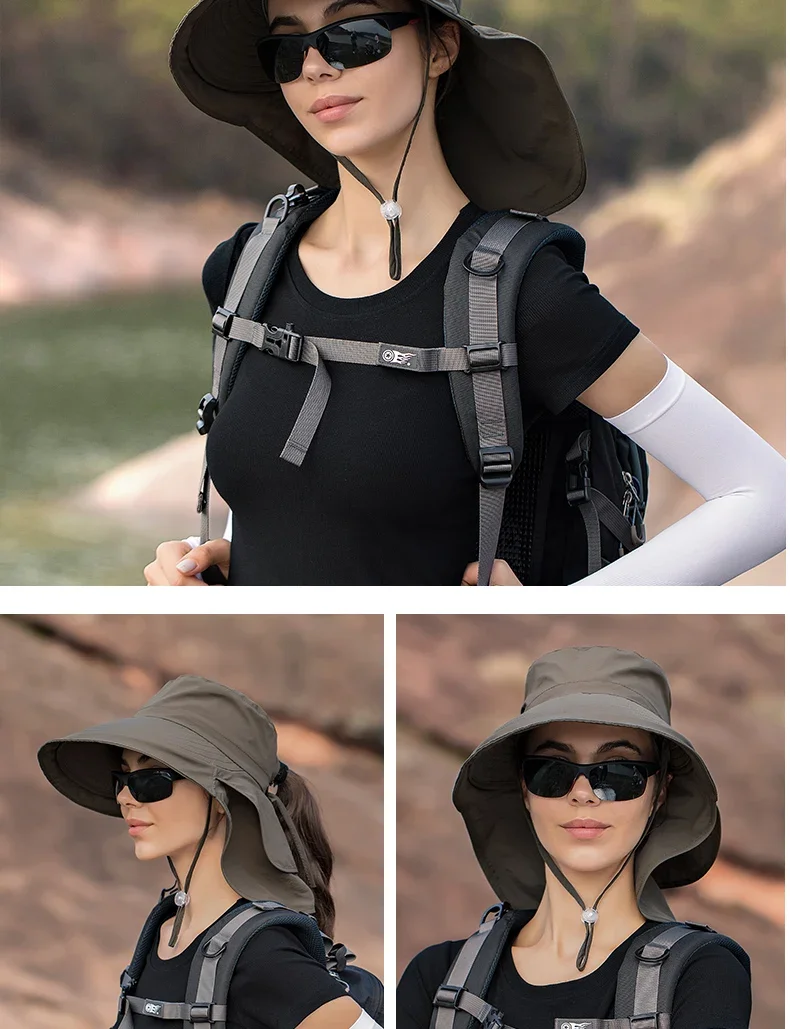 Sommerhut für Damen, Outdoor UV-Schutz für den Hals, Sonnenblende für Herren, Angeln, Wandern, breite Krempe, Schal, Sonnenschutz, Pferdeschwanzkappe, undefiniert – Detail 13