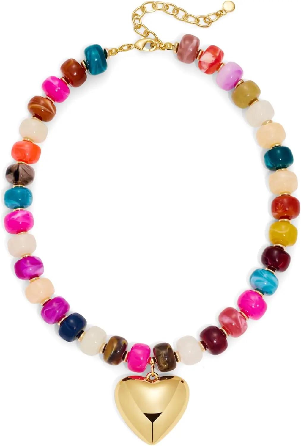 Summer Chunky Heart Necklaces for Women Colorful Resin Beaded Choker Necklace Gold Puffy Heart Statement Necklace Choker Jewelry