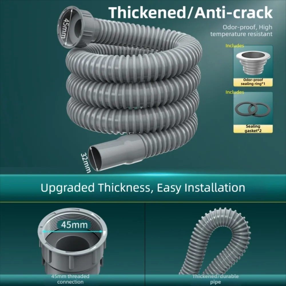 Odor-Proof Kitchen Sink Drain Pipe Leak-Proof Universal Sink Drain Tube Antifreeze Anti Scalding Bowl Sink Water Hose Bathroom