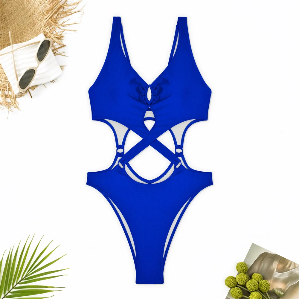 Sexy Cross Bandage Bikini Swimsuit Cut Out Monokini Push Up Swimwear Women One-Piece Beachwear Y2K Bathing Suit Vacation Outfits