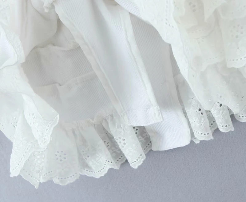 فستان نسائي مكشكش برقبة دائرية وأكمام طويلة، تنورة قصيرة بخياطة مكشكشة متتالية لربيع وصيف، فستان أنيق جديد بلون سادة #5