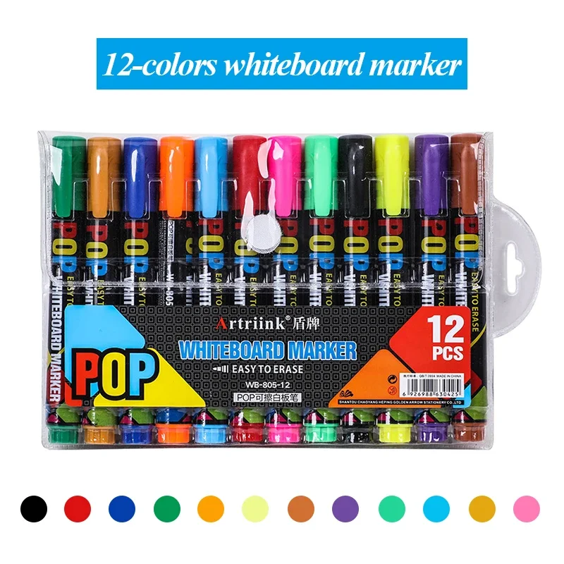 Artriink uitwisbare whiteboardstiften, 8 kleuren / 12 kleuren, navulinkt, voor kantoor, school, thuis, studenten, kinderen, tekenstiften, kunst.
