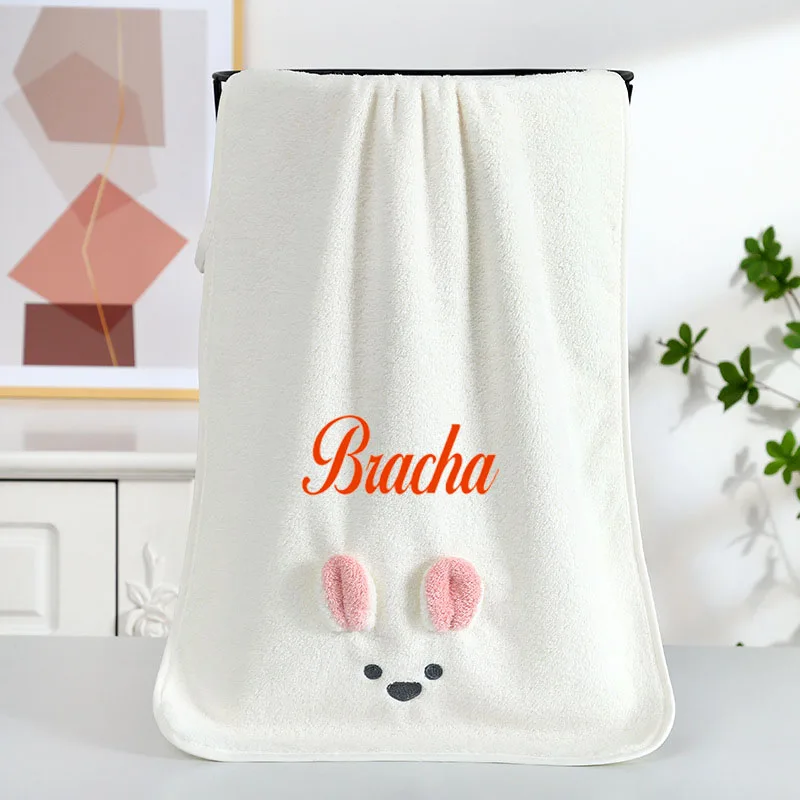 Customized Printed Letter Towel, Size 35 * 75cm, Children's Koala Bear Towel, Personalized Name, Coral velvet Cartoon Towel