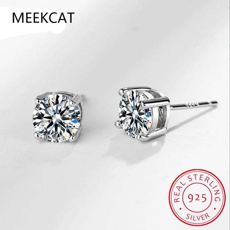 2 Carat 8.0mm D Color Moissanite Stud Earrings For Women Top Quality 100% 925 Sterling Silver Sparkling Wedding Jewelry