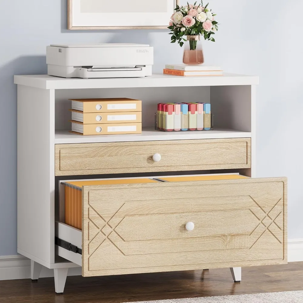 

Lateral File Cabinet with Shelf, 2 Drawer Filing Cabinet for A4/Letter/Legal Size, Modern Industrial Office Storage Cabinet Prin