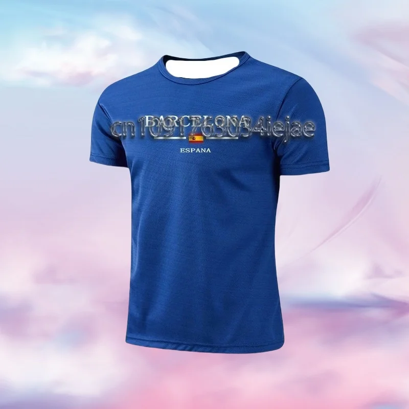 

MOTO-Barcelona Hot Sale Men's Sports T-shirt High Quality Breathable Quickdry Tee Male Versatile Marathon Fitness Football Top