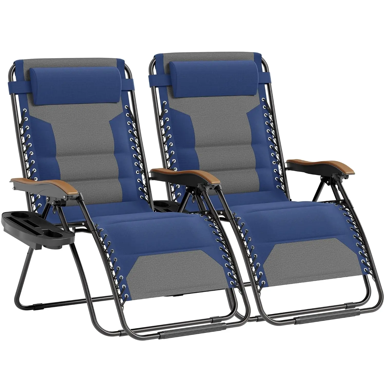 Padded Zero Gravity Chair 2 Pack, Foldable Patio Recliner with Cup Holder & Armrest, 30" Wide Seat 400 LBS, Customized